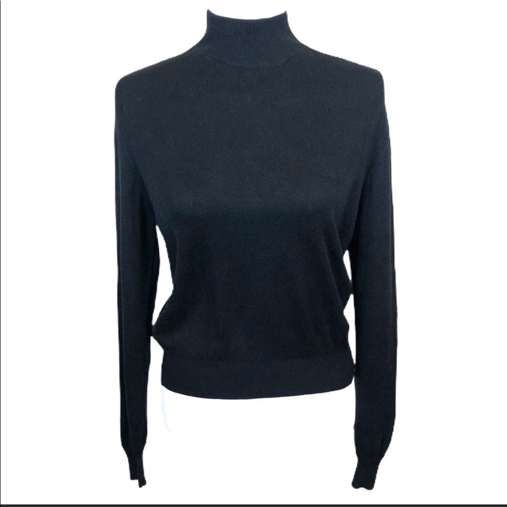Black Mock Neck Silk Long Sleeve Sweater
